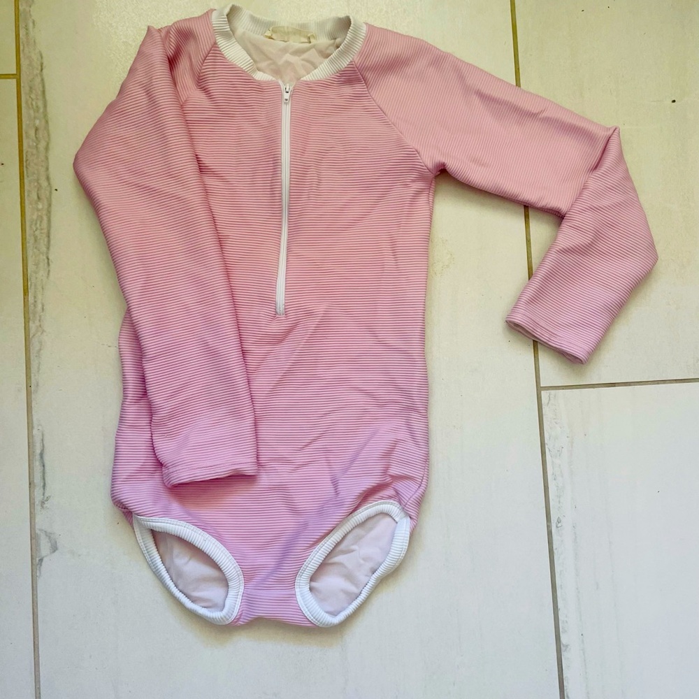 Pink and White Long-Sleeve swim with Half-Zip and Hunter green vintage. Two